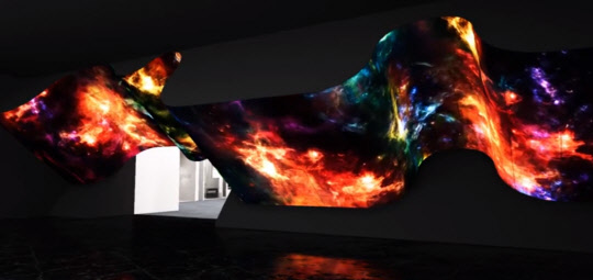 곡면 사이니지를 이어붙여 만든 대형 조형물 '새로운 물결(New Wave)'. <LG전자 온라인 3D IFA 전시관 캡처>